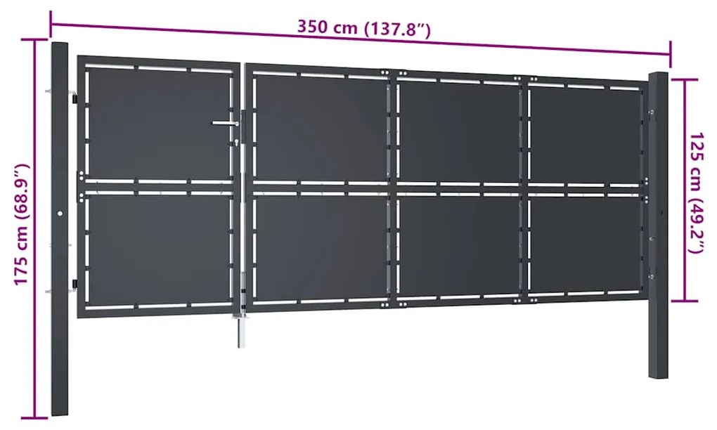 vidaXL Πόρτα Περίφραξης Κήπου Ανθρακί 350 x 125 εκ. Ατσάλινη