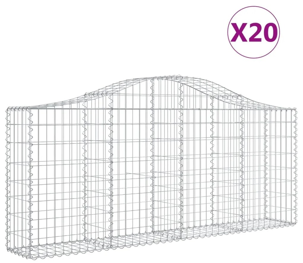 vidaXL Συρματοκιβώτια Τοξωτά 20 τεμ. 200x30x80/100 εκ. Γαλβαν. Ατσάλι