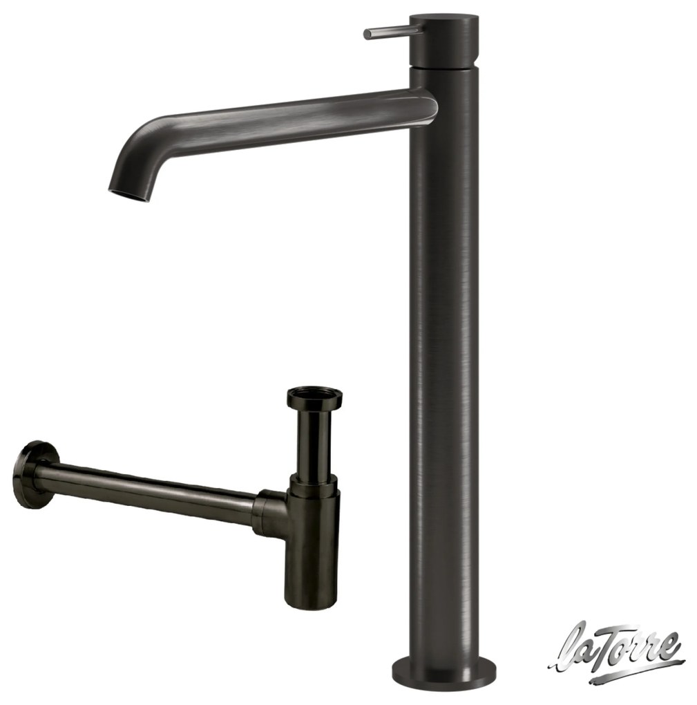 La Torre ELLE 316 Black Brushed PVD ΣΕΤ Σιφών με αποσπώμενο πώμα καθαρισμού+Μπαταρία Νιπτήρος υψηλή