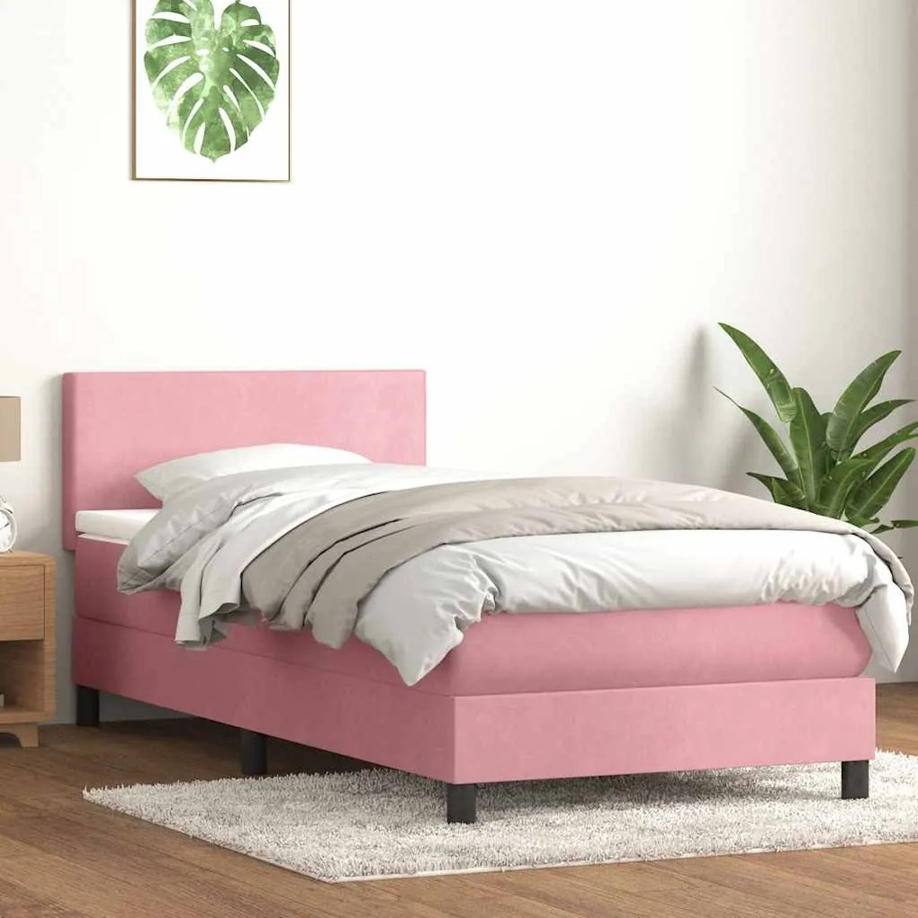 vidaXL Κρεβάτι Boxspring με Στρώμα Ροζ 90x220 εκ. Βελούδινο