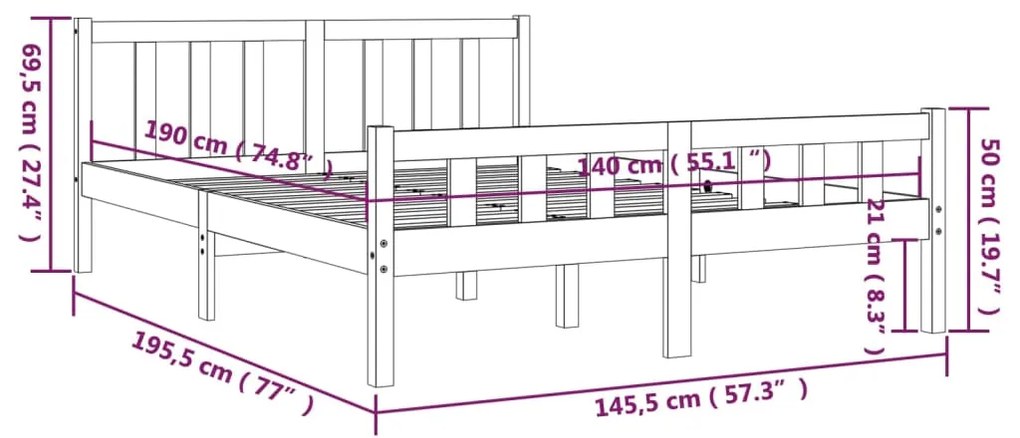 ΠΛΑΙΣΙΟ ΚΡΕΒΑΤΙΟΥ ΚΑΦΕ ΜΕΛΙ 140 X 190 ΕΚ. ΑΠΟ ΜΑΣΙΦ ΞΥΛΟ 810662