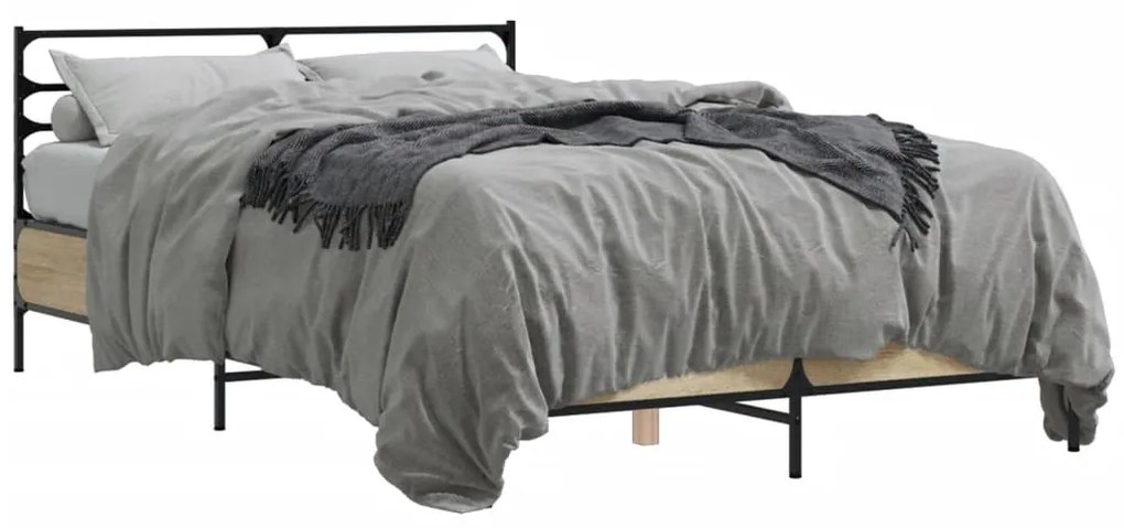 vidaXL Πλαίσιο Κρεβατιού Sonoma Δρυς 135x190 εκ. Επεξ. Ξύλο & Μέταλλο