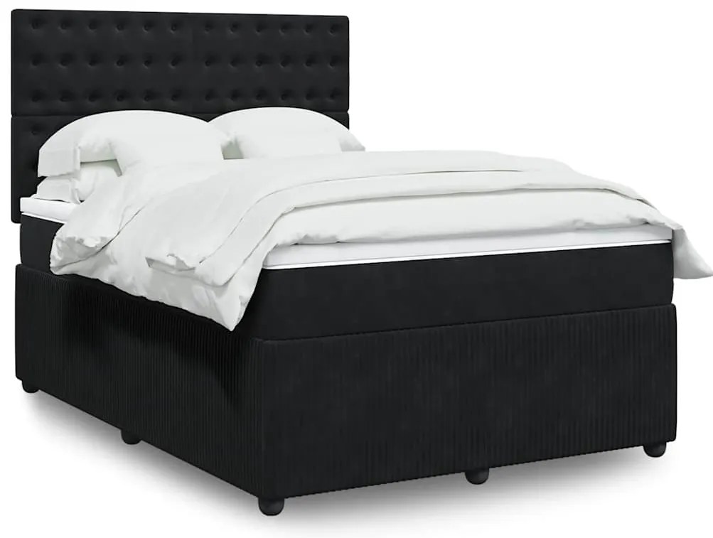 vidaXL Κρεβάτι Boxspring με Στρώμα Μαύρο 140x190 εκ. Βελούδινο