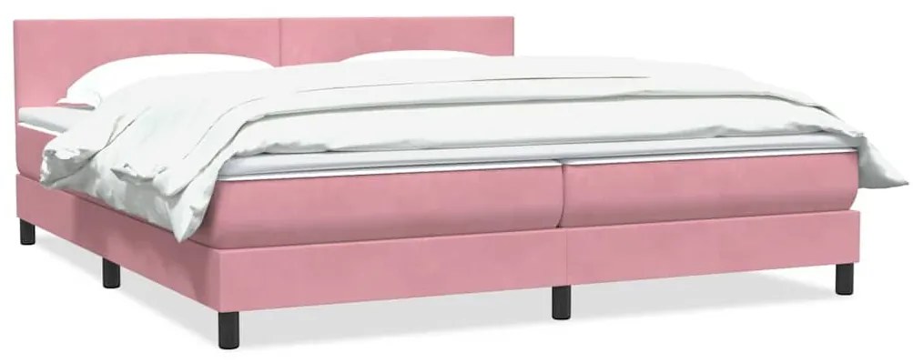 Κρεβάτι Boxspring με Στρώμα Ροζ 200x210 εκ. Βελούδινο - Ροζ