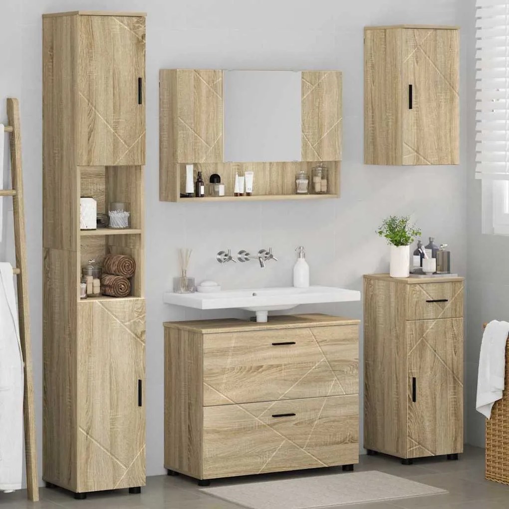 vidaXL Σετ Επίπλων Μπάνιου με ράφι 5 pcs Sonoma Δρυς 30 x 35 x 192 εκ.
