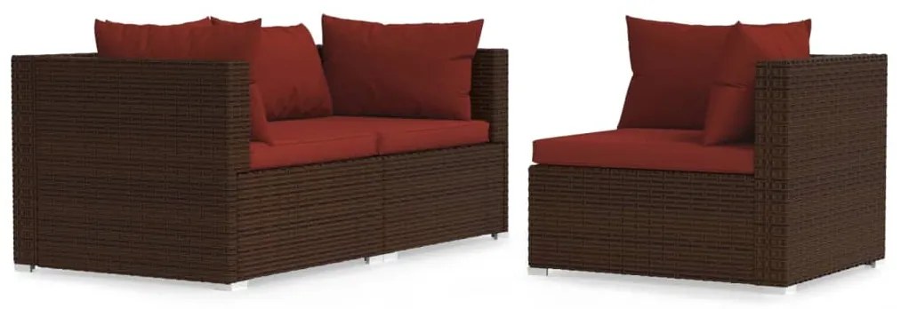 vidaXL Σαλόνι Κήπου 3 Τεμαχίων Καφέ Συνθετικό Ρατάν με Μαξιλάρια