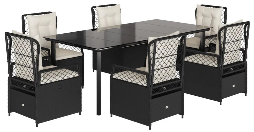 vidaXL Σετ Τραπεζαρίας Κήπου 7 Τεμ. Μαύρο Συνθετικό Ρατάν με Μαξιλάρια