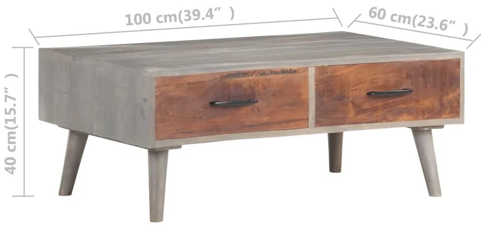 vidaXL Τραπέζι Σαλονιού Γκρι 100x60x40 εκ. Μασίφ Ακατέργ. Ξύλο Μάνγκο