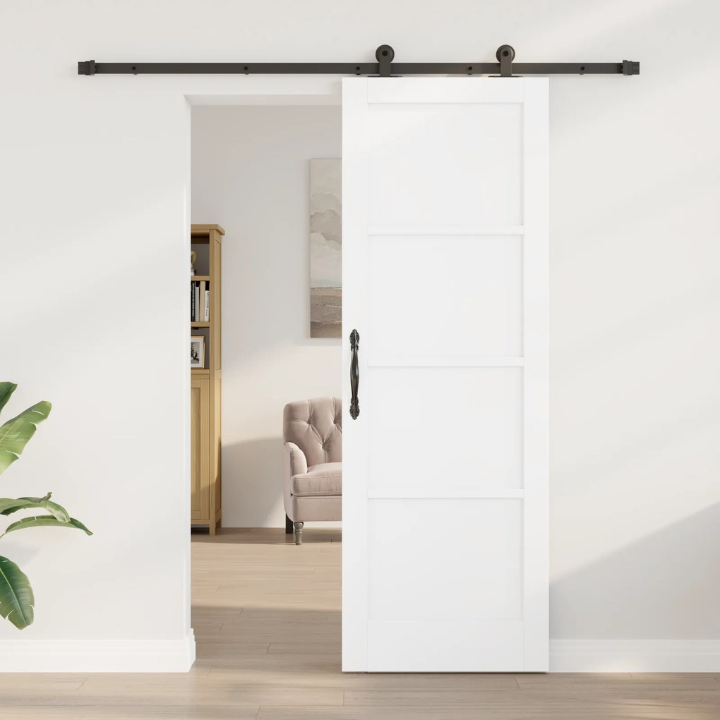 vidaXL Συρόμενη Πόρτα με Σετ Εξαρτημάτων Λευκό 73.5x211 εκ. Συμπαγές Ξύλο Πεύκου