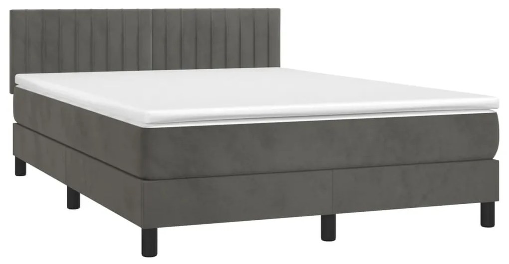 ΚΡΕΒΑΤΙ BOXSPRING ΜΕ ΣΤΡΩΜΑ &amp; LED ΣΚ. ΓΚΡΙ 140X200ΕΚ. ΒΕΛΟΥΔΙΝΟ 3134526