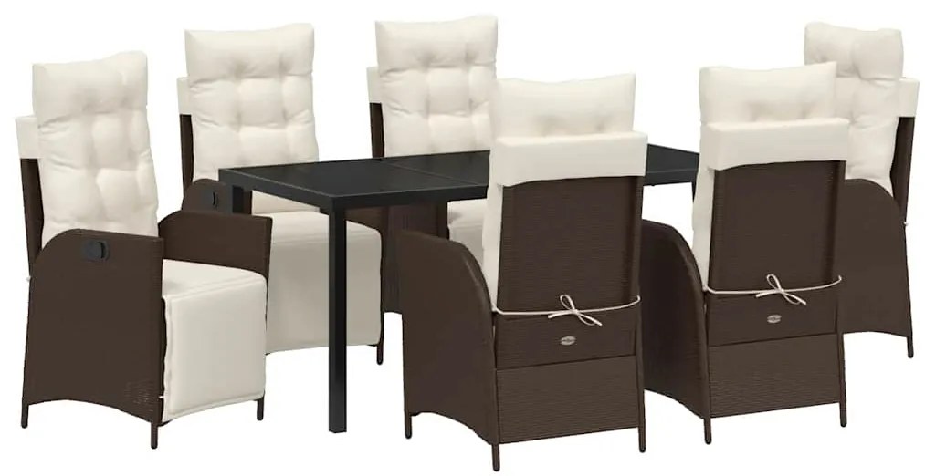 vidaXL Σέτ φαγητού για κήπο με μαξιλάρι 7 pcs Καφέ συνθετικό ρατάν