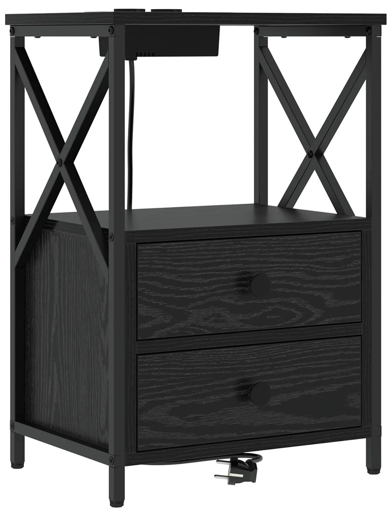 vidaXL Κομοδίνο με Σταθμό Φόρτισης 2 pcs Μαύρη δρυς Επεξεργασμένο ξύλο