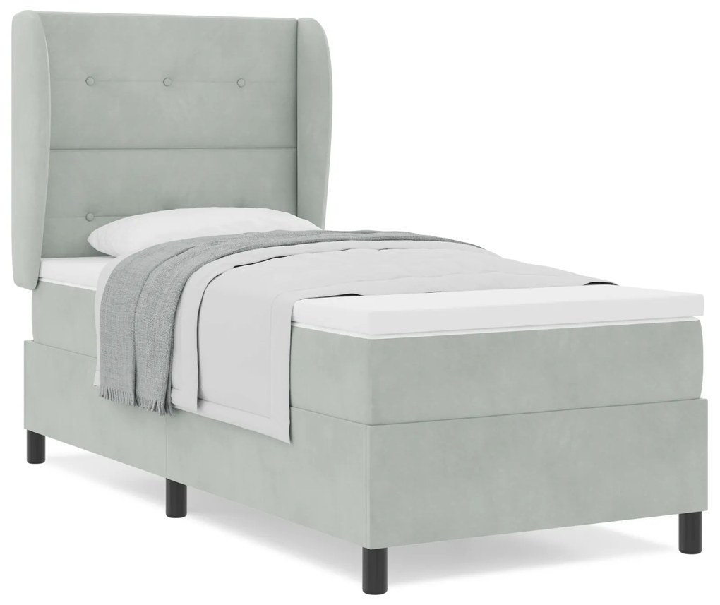 vidaXL Κρεβάτι Box Spring με Στρώμα Ανοιχτό Γκρι 100x200 εκ. Βελούδο