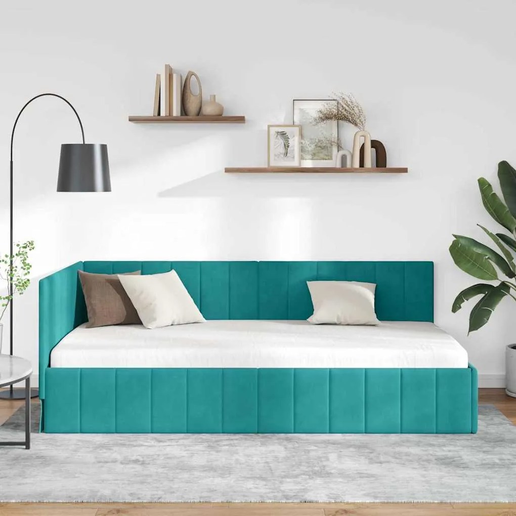 vidaXL Κρεβάτι Γωνίας με κεφαλάρι Τιρκουάζ 100 x 200 cm Βελούδο