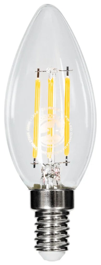 GloboStar 99001 Λάμπα LED Long Filament E14 C35 Κεράκι 4W 400lm 360° AC 220-240V IP20 Φ3.5 x Υ10.5cm Θερμό Λευκό 2700K με Διάφανο Γυαλί Dimmable - 3 Χρόνια Εγγύηση - 99001