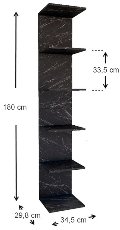Βιβλιοθήκη - Ραφιέρα τοίχου μελαμίνης Ogden Megapap χρώμα μαύρο εφέ μαρμάρου 34,5x30x180εκ. - Μελαμίνη - GP041-0010,3