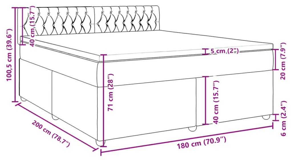 Κρεβάτι Boxspring με Στρώμα Ανοιχτό Γκρι 180x200 εκ. Υφασμάτινο - Γκρι