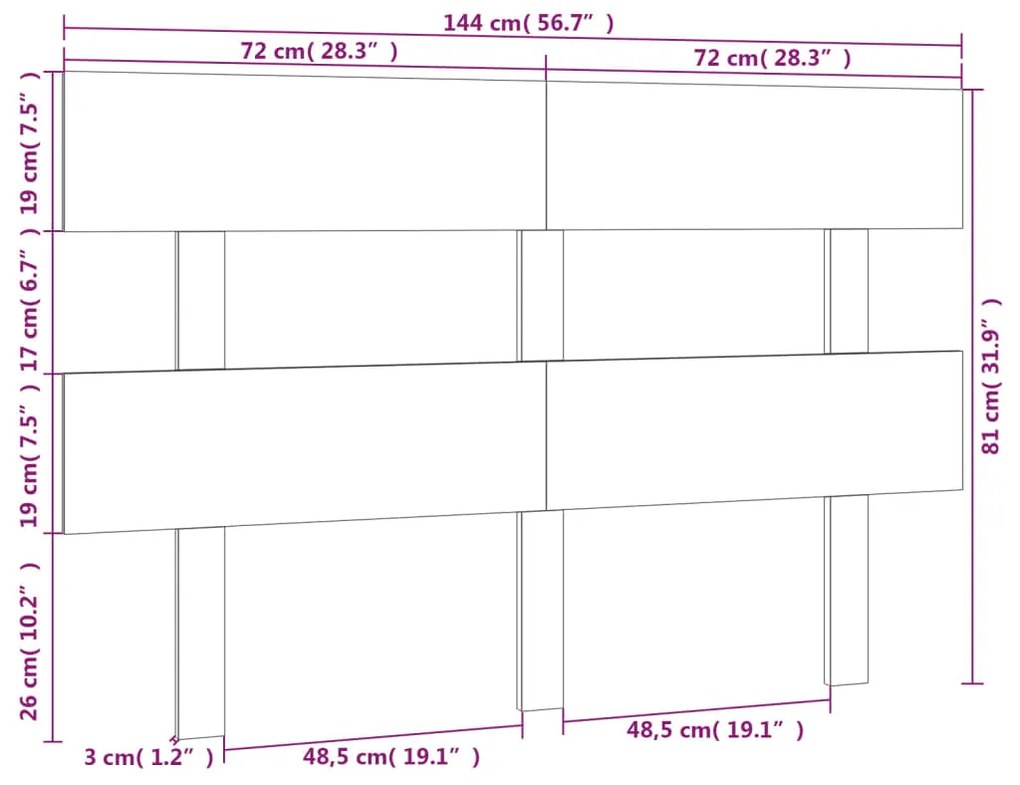 vidaXL Κεφαλάρι Κρεβατιού Μελί 144 x 3 x 81 εκ. από Μασίφ Ξύλο Πεύκου