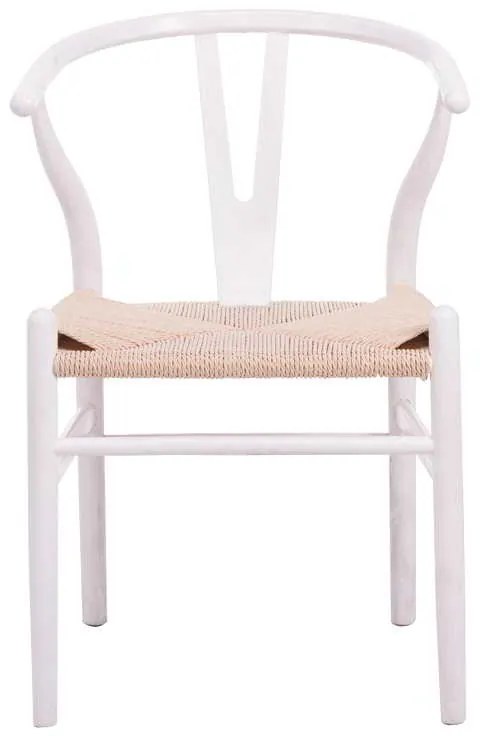 Καρέκλα Wishbone pakoworld rubberwood-σχοινί σε λευκή απόχρωση 53.5x57x74εκ