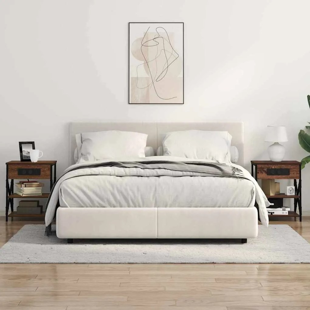 vidaXL Κομοδίνο με Σταθμό Φόρτισης 2 pcs Καφέ δρυς Επεξεργασμένο ξύλο