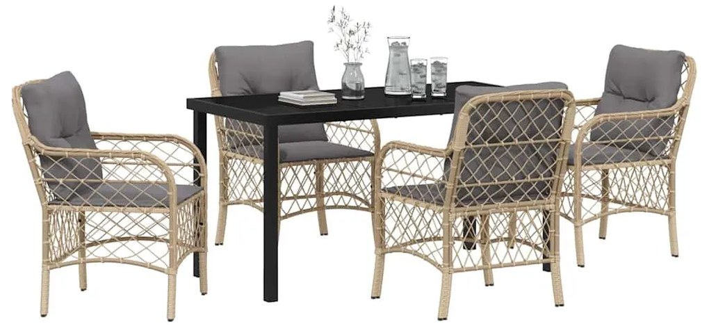 vidaXL Σέτ φαγητού για κήπο με μαξιλάρι 5 pcs Μπεζ Πολυ ράταν
