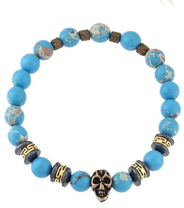 Βραχιόλι Senza Men&#039;s Obsidian Stone with Skull, Black