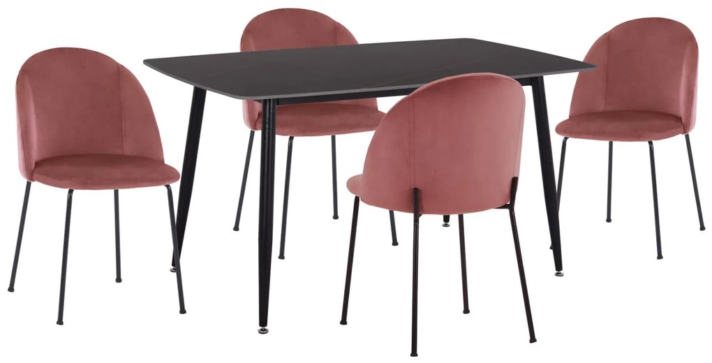 Σετ Τραπεζαρίας RAVEN C21072.02 5τεμ. Κεραμική Επιφάνεια Μαύρο Μάρμαρο &amp; 4 Καρέκλες 140x80x74 εκ.