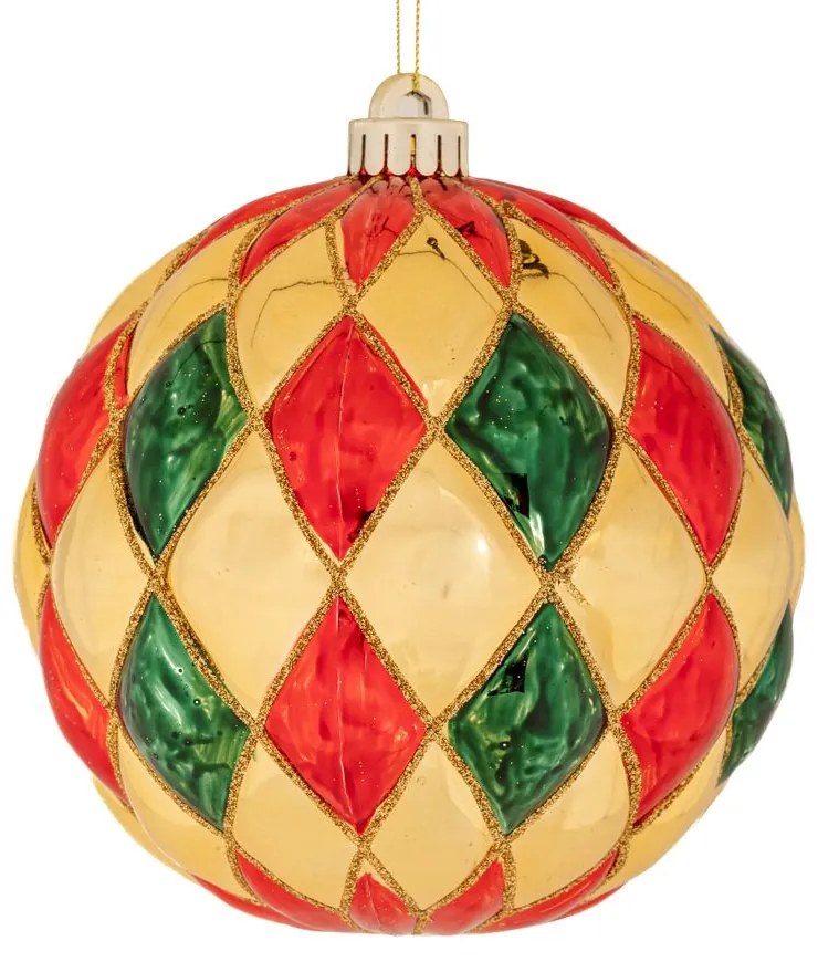 Χριστουγεννιάτικη Μπάλα Πλαστική Γυαλιστερή Με Σχέδια Κόκκινη-Πράσινη 10εκ. iliadis 90973