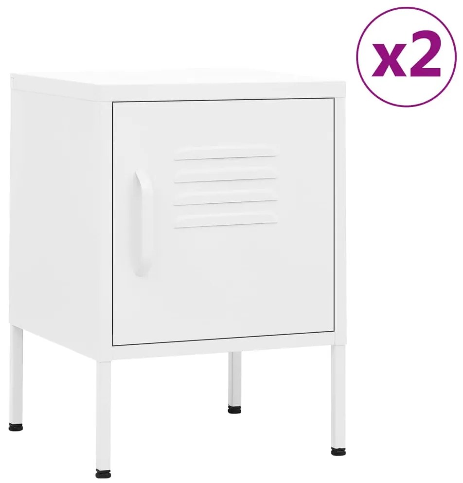 vidaXL Κομοδίνα 2 τεμ. Λευκά 35 x 35 x 51 εκ. Ατσάλινα