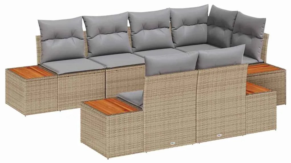 vidaXL Σετ Κήπου 7 Τεμαχίων με Μαξιλάρια Μπεζ Poly Rattan