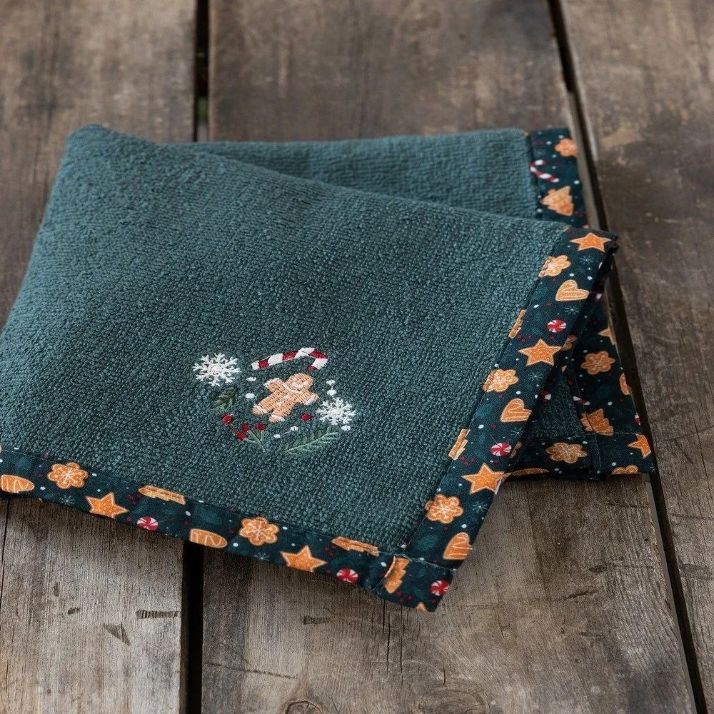 Πετσέτα Κουζίνας Χριστουγεννιάτικη Gingerbread Green - Red Nima 40x40cm
