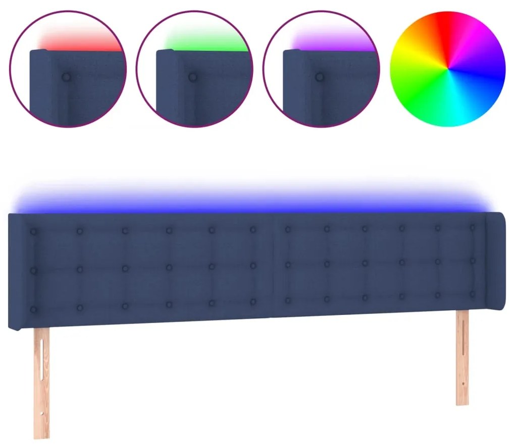 vidaXL Κεφαλάρι Κρεβατιού LED Μπλε 203x16x78/88 εκ. Υφασμάτινο