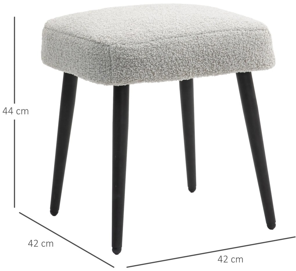 HOMCOM Σκαμπό, υποπόδιο, επενδεδυμένο κάθισμα, όψη κασμίρ, ατσάλινα πόδια, 42 x 42 x 44 cm, Ανοιχτό γκρι