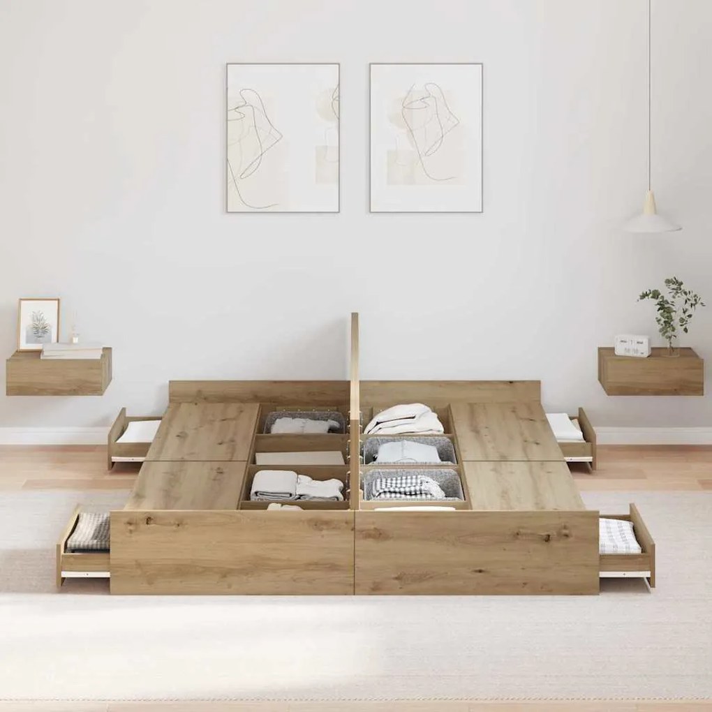 vidaXL Κρεβάτι με αποθηκευτικό χώρο artisan δρυς 160 x 200 cm
