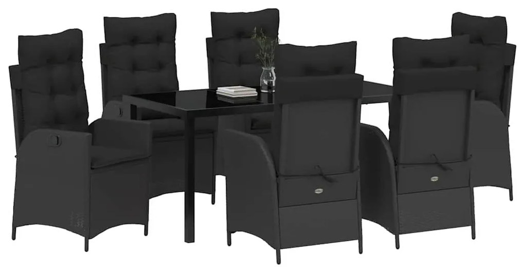 vidaXL Σέτ φαγητού για κήπο 7 pcs Μαύρο συνθετικό ρατάν