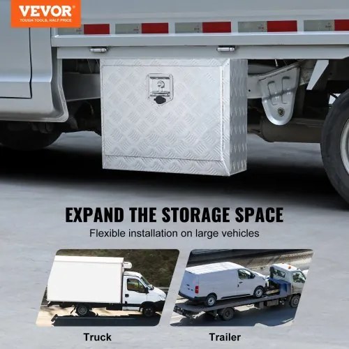 VEVOR Underbody Truck Box, 24&quot;×14&quot;×16&quot; Pickup Storage Box, Heavy Duty Aluminum Diamond Plate Tool Box with Lock and Keys, Waterproof Trailer Storage Box with T-Handle Latch for Truck, Van, Trailer