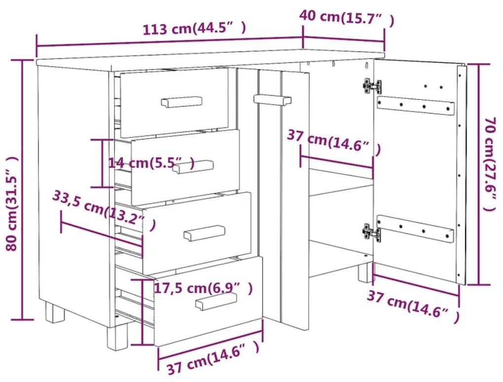 Συρταριέρα HAMAR Σκ. Γκρι 113 x 40 x 80εκ. Μασίφ Ξύλο Πεύκου - Γκρι