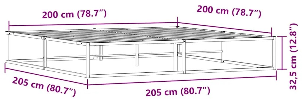 Πλαίσιο κρεβατιού χωρίς στρώμα Λευκό 200x200 cm Μεταλλικό - Λευκό