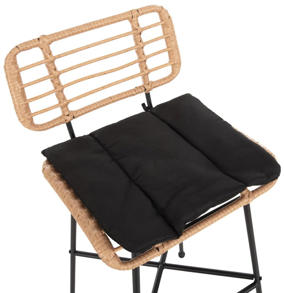 Σκαμπό Μπαρ ALLEGRA C5708.11 Μεταλλικό Ψηλό με Μπεζ Wicker &amp; Μαύρο Μαξιλάρι 48x49x99,5Υεκ. 48x49x99.5 εκ.
