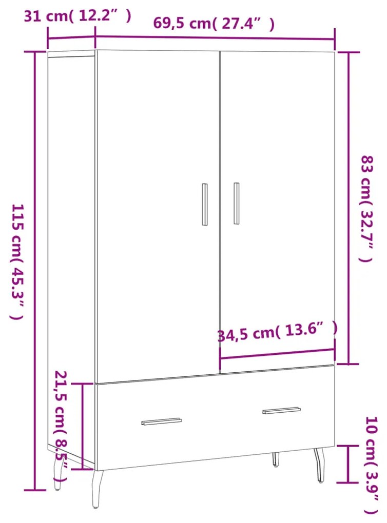 Ντουλάπα Γκρι Σκυροδέματος 69,5 x 31 x 115 εκ. Επεξεργ. Ξύλο - Γκρι