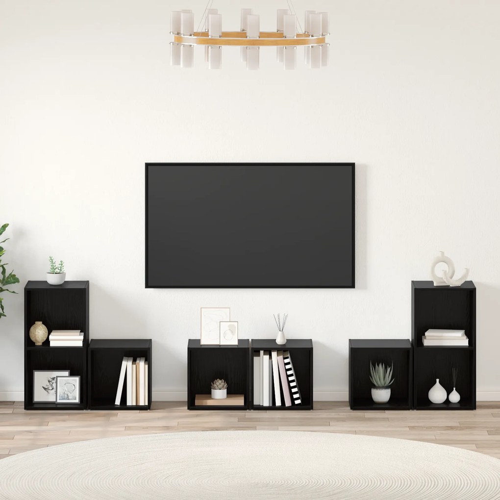 vidaXL με ράφι με αποθήκευση 6 pcs Μαύρη Οξυά Επεξεργασμένο ξύλο