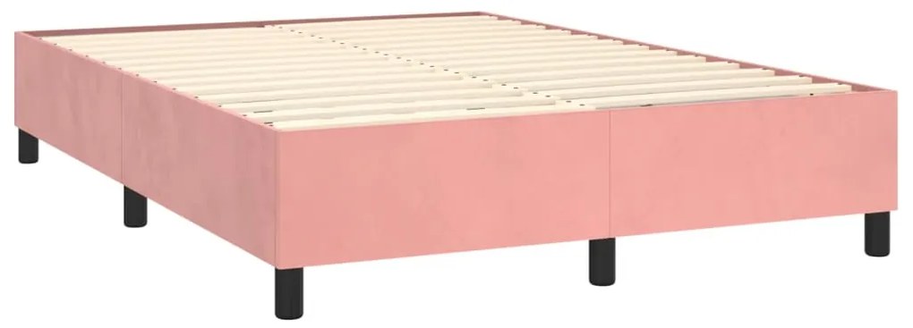 vidaXL Κρεβάτι Boxspring με Στρώμα & LED Ροζ 140x200 εκ. Βελούδινο