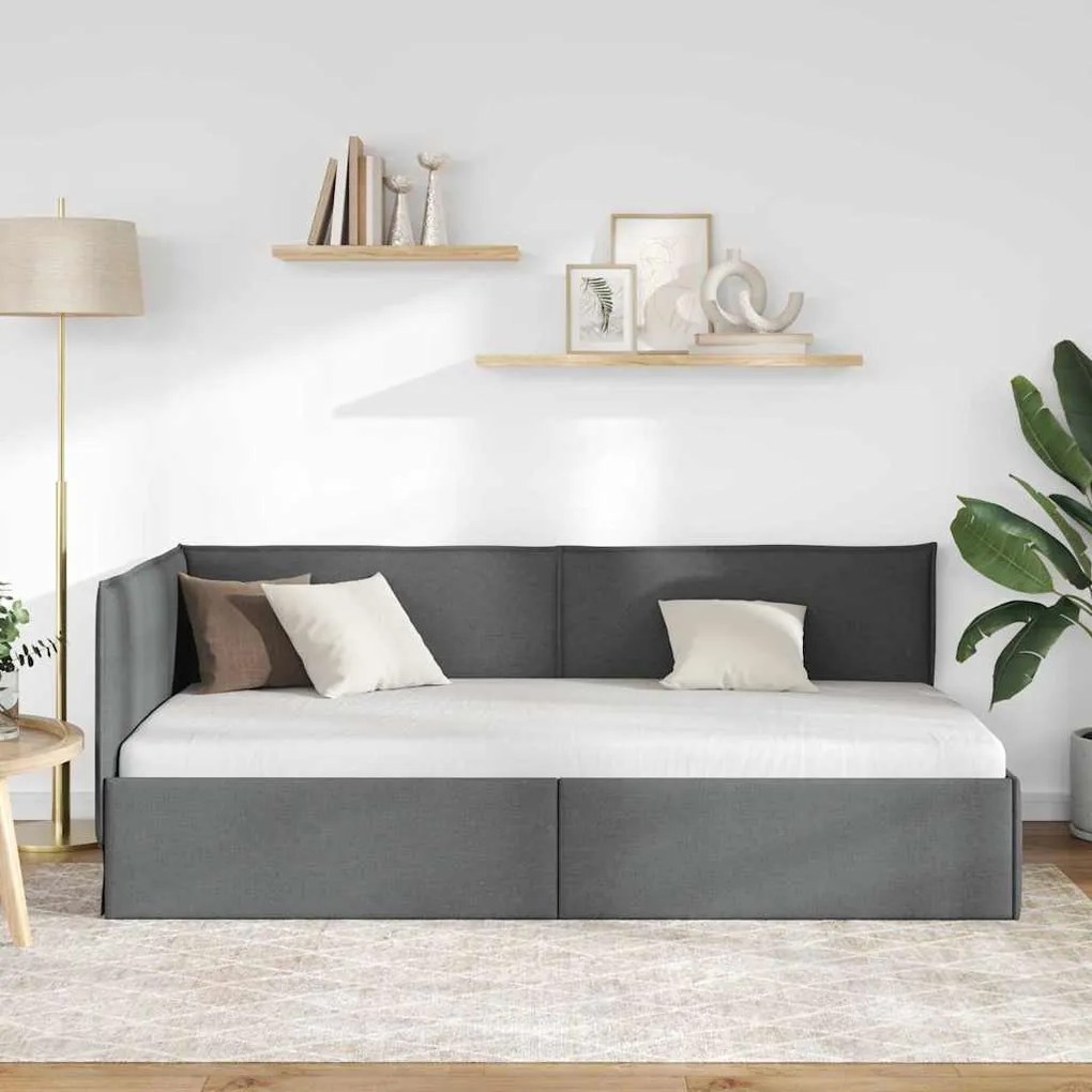 vidaXL Κρεβάτι Γωνίας με κεφαλάρι Σκούρο γκρι 90 x 200 cm ύφασμα