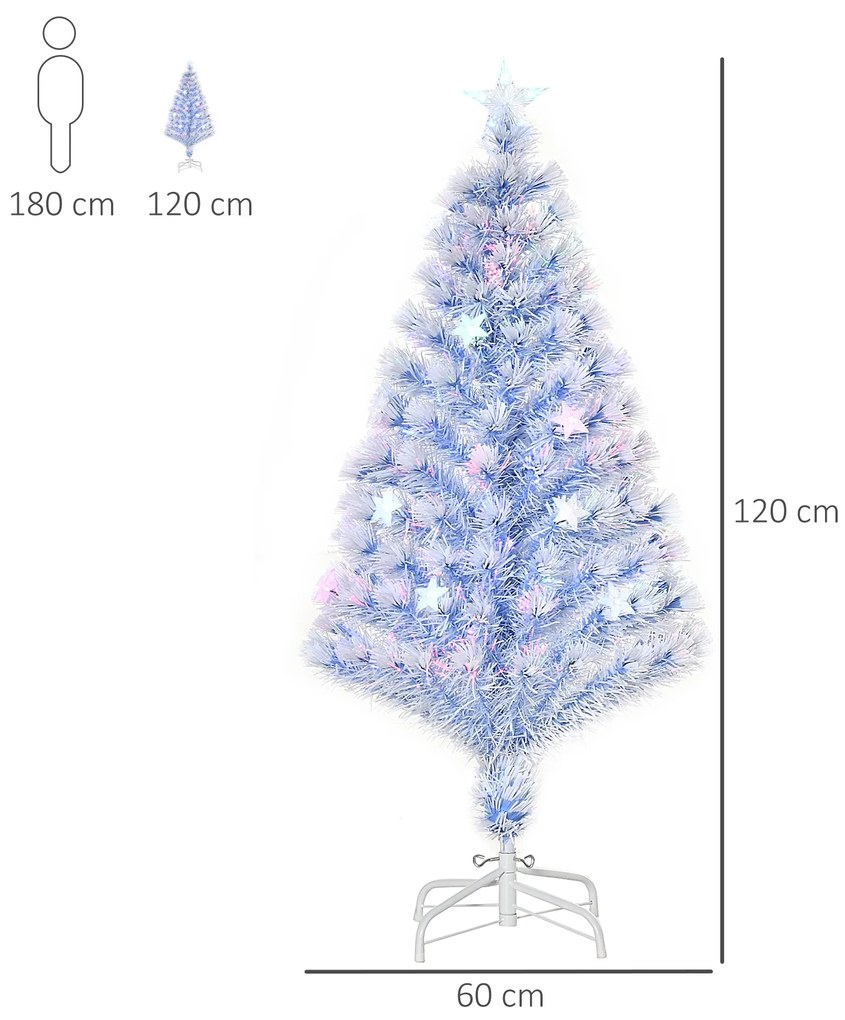 HOMCOM Τεχνητό Χριστουγεννιάτικο Δέντρο με 3 LED Φώτα Χριστουγεννιάτικο Δέντρο PVC Μέταλλο Λευκό+Μπλε Ø60 x 120Υ cm