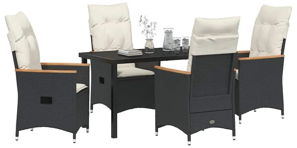 vidaXL Σέτ φαγητού για κήπο με μαξιλάρι 5 pcs Μαύρο συνθετικό ρατάν