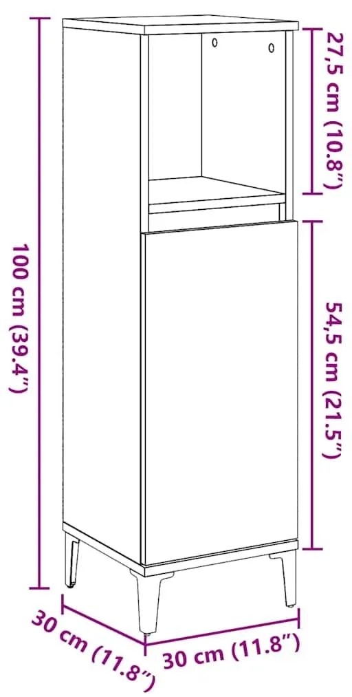 Ντουλάπι Μπάνιου Γκρι Σκυροδέματος 30x30x100 εκ. Επεξ. Ξύλο - Γκρι