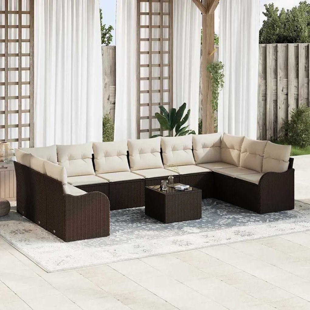 vidaXL Σετ Καναπέ Κήπου με μαξιλάρι 11 pcs Καφέ Πολυ ράταν