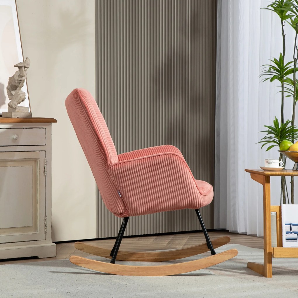 HOMCOM Πολυθρόνα, πολυθρόνα χαλάρωσης, πολυθρόνα λικνίσματος, έως 120 kg, πολυεστέρας, 98 x 71 x 101 cm, Ροζ