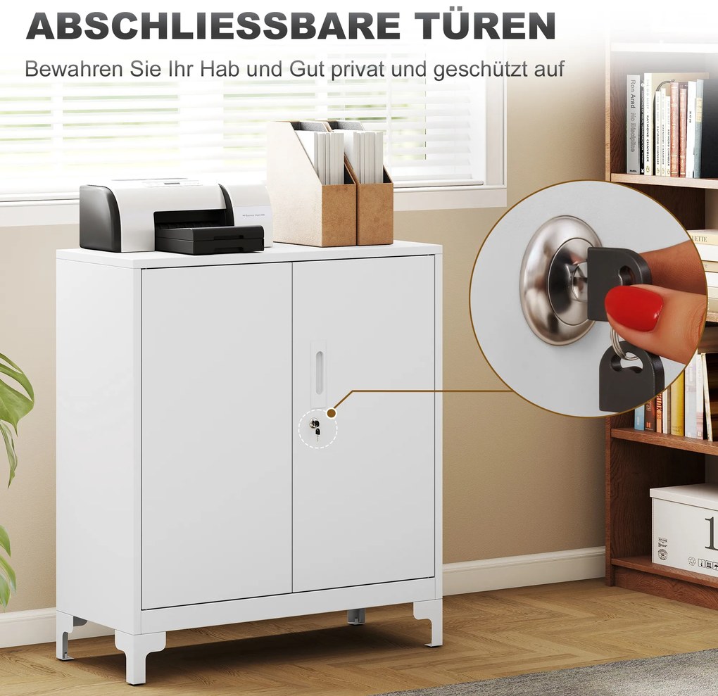 HOMCOM Μεταλλικό ντουλάπι γραφείου, κλειδώματος πόρτες, συρταριέρα γραφείου, σχεδιασμός 2 επιπέδων, Λευκό