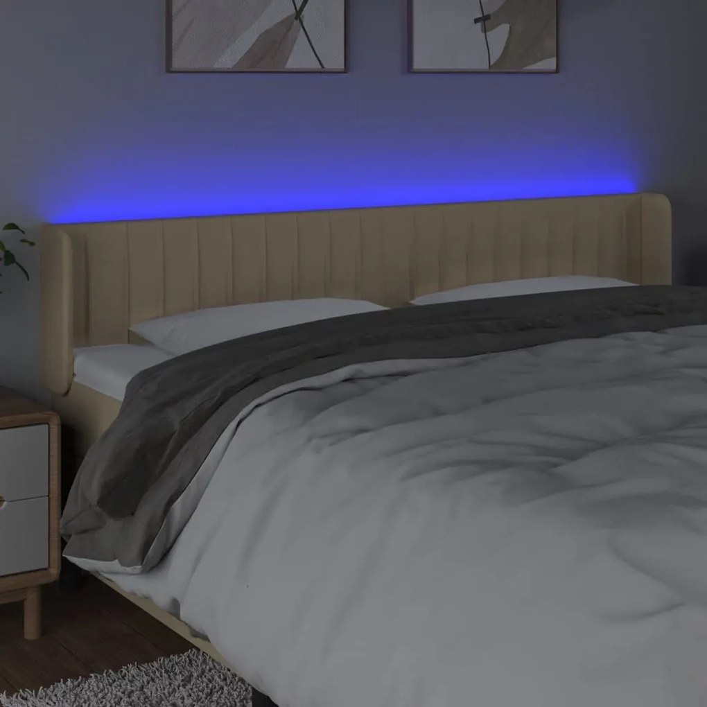 Κεφαλάρι Κρεβατιού LED Κρεμ 163x16x78/88 εκ. Υφασμάτινο - Κρεμ